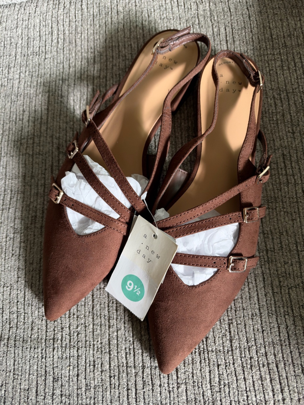 a new day Brown Pointed Toe Strappy Heels - Women